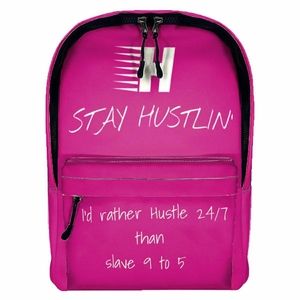 Stay Hustlin Logo Leather Backpack Pink